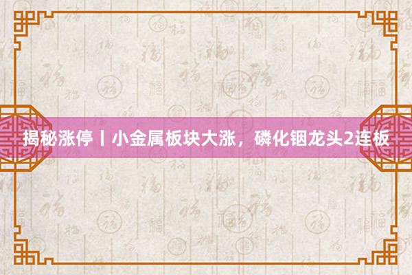 揭秘涨停丨小金属板块大涨，磷化铟龙头2连板