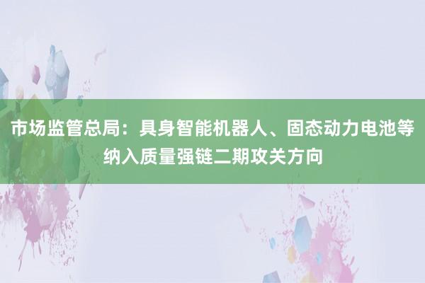 市场监管总局：具身智能机器人、固态动力电池等纳入质量强链二期攻关方向