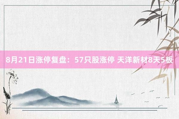 8月21日涨停复盘：57只股涨停 天洋新材8天5板