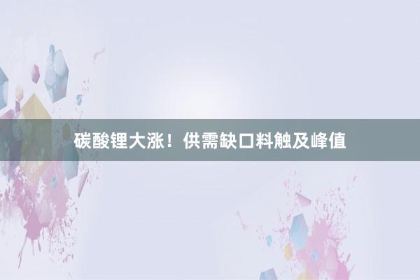 碳酸锂大涨！供需缺口料触及峰值