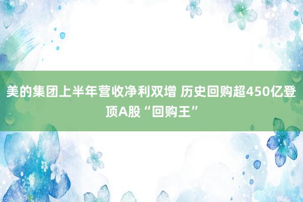 美的集团上半年营收净利双增 历史回购超450亿登顶A股“回购王”