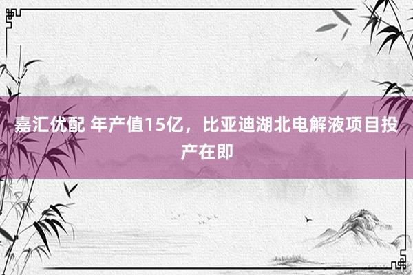 嘉汇优配 年产值15亿，比亚迪湖北电解液项目投产在即