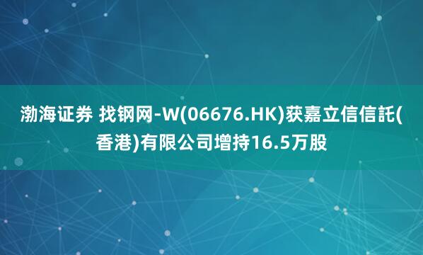 渤海证券 找钢网-W(06676.HK)获嘉立信信託(香港)有限公司增持16.5万股