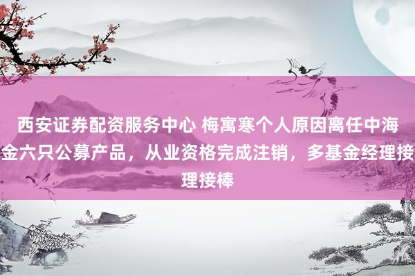 西安证券配资服务中心 梅寓寒个人原因离任中海基金六只公募产品，从业资格完成注销，多基金经理接棒